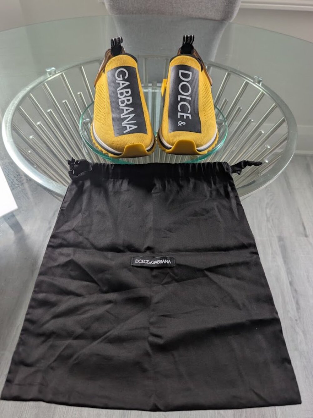 Dolce & Gabbana Sorrento Sneakers Yellow Knit Fabric EUR size 44 Unisex